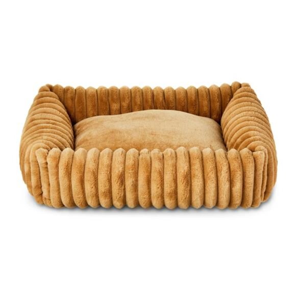 Ribbed Plush Cuddler Dog Bed, Machine Washable, Tan, 27" X 21" - Picture 1 of 4